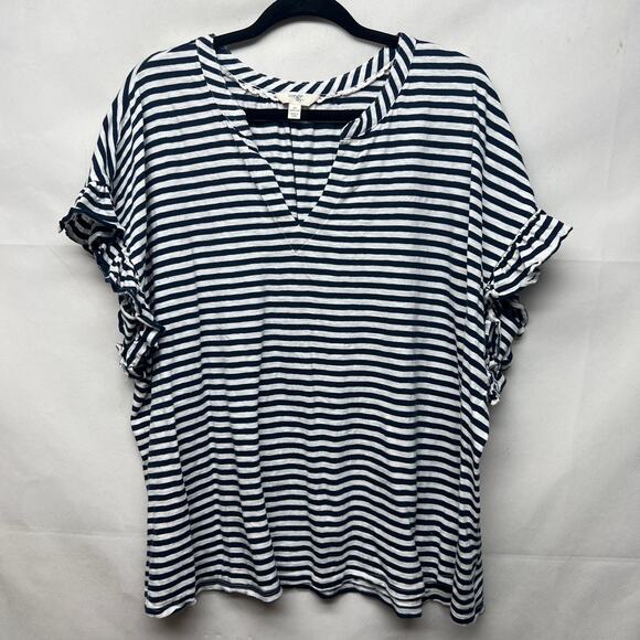 Terra & Sky Womens Top 2X 100% Cotton Flutter Sleeve Breathable Minimalist Chic - Picture 1 of 11